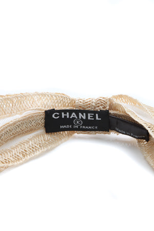 Chanel Raffia Bow Headband - White/Beige