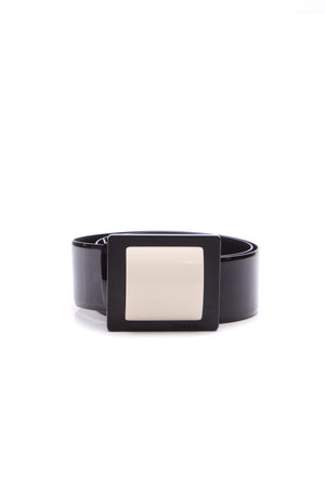 Chanel Patent Resin Belt - Black/White Size 38