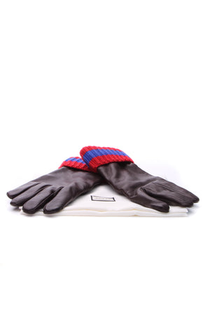 Gucci Web Lambskin Gloves - Brown Size Large