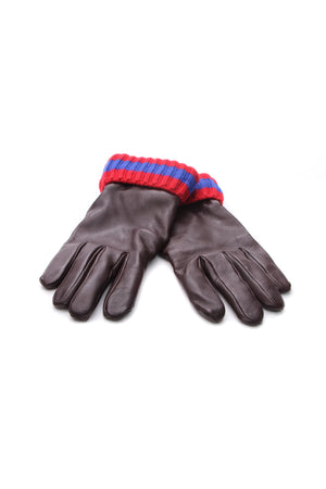 Gucci Web Lambskin Gloves - Brown Size Large