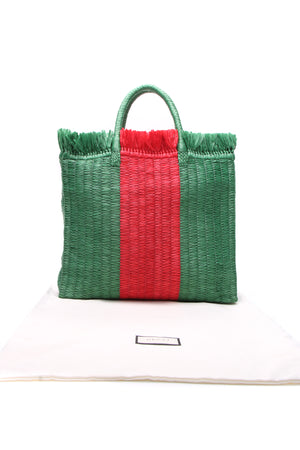Gucci Raffia Web Cestino Tote Bag - Green/Red