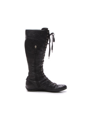 Gucci Guccissima Lace-Up Flat Boots - Black Size 36