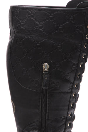 Gucci Guccissima Lace-Up Flat Boots - Black Size 36