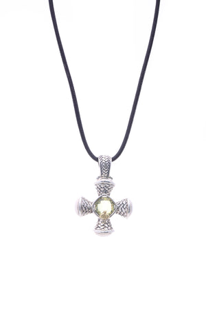 Saint Citrine Bee Trenza Cross Pendant Necklace - Silver