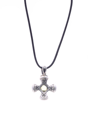 Saint Citrine Bee Trenza Cross Pendant Necklace - Silver