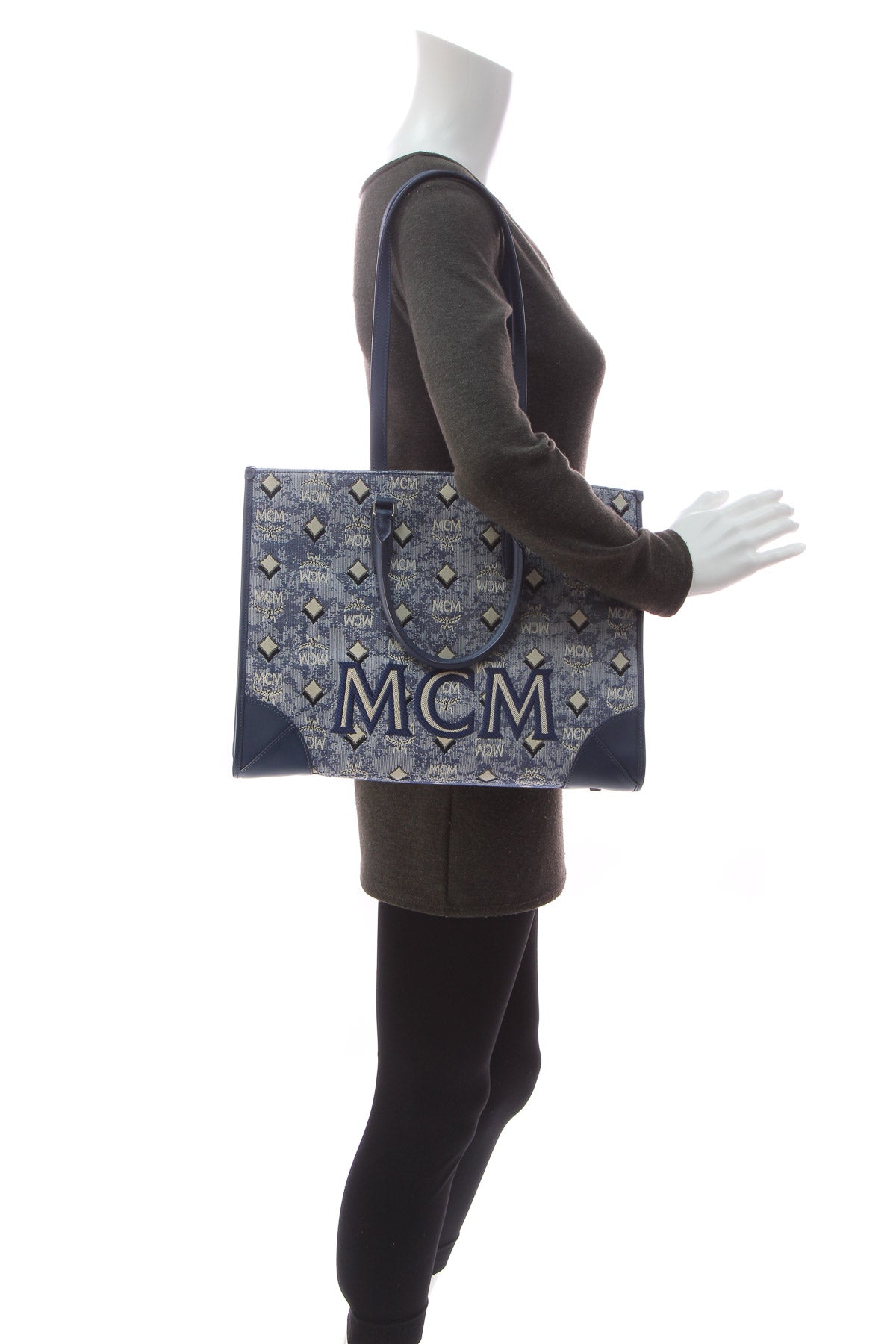 MCM Large Monogram Tote Bag in Black