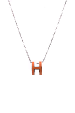 HERMÈS-Hermes Mini Pop H Necklace Orange with Rose Gold Hardware