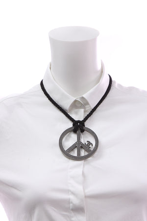 Chanel Crystal Oversized Peace Sign Choker Necklace - Ruthenium