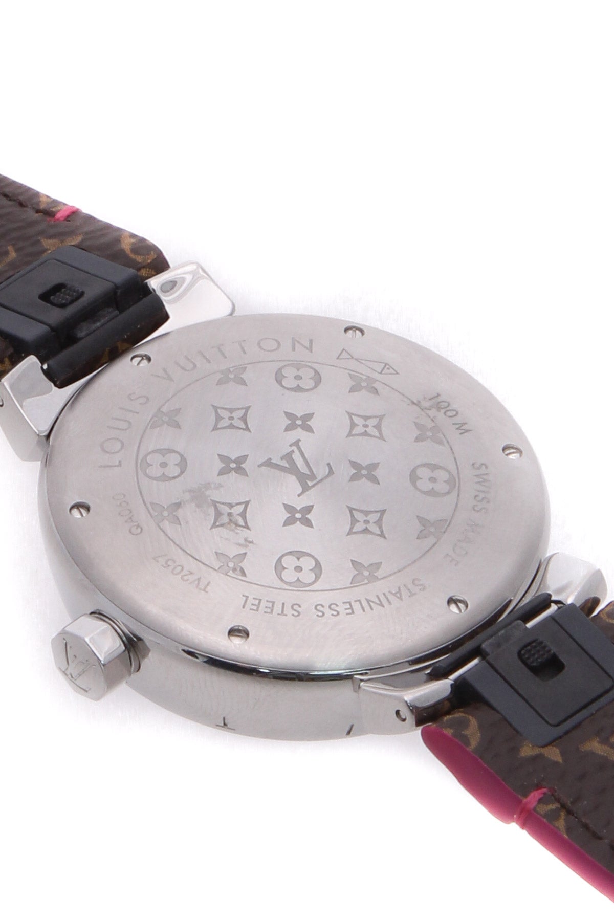 LOUIS VUITTON Stainless Steel Monogram 34mm Tambour Quartz Watch Brown  1233653