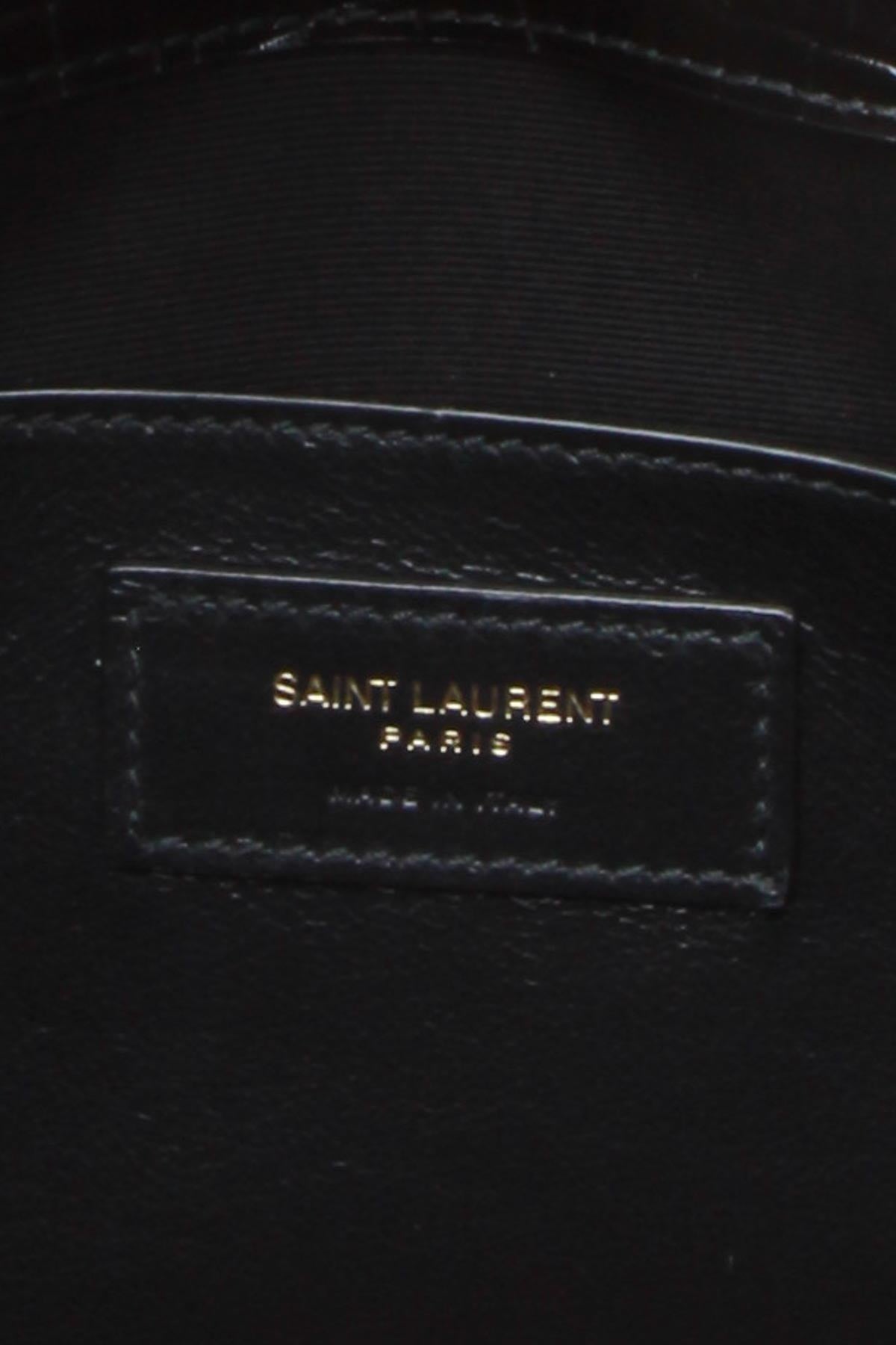 YVES SAINT LAURENT Tag Calfskin Leather Hobo Bag Black