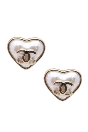 Chanel Pearl CC Heart Earrings